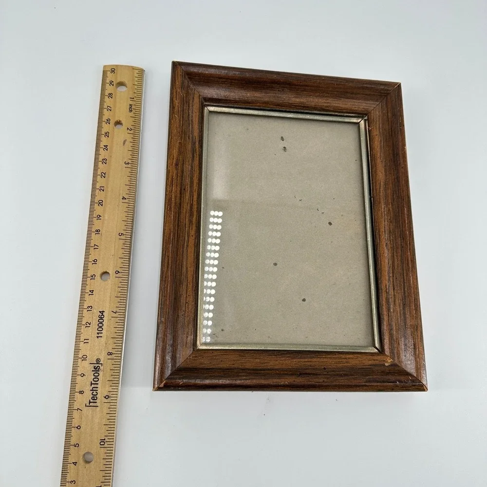 Vintage Style Dark Wood Beveled Tabletop Picture Frame with Metallic Trim 5x7